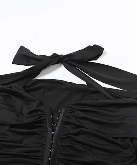 Gothic Glam Halter Off-Shoulder Flared Pant Set - Fall & Holiday Party Ready