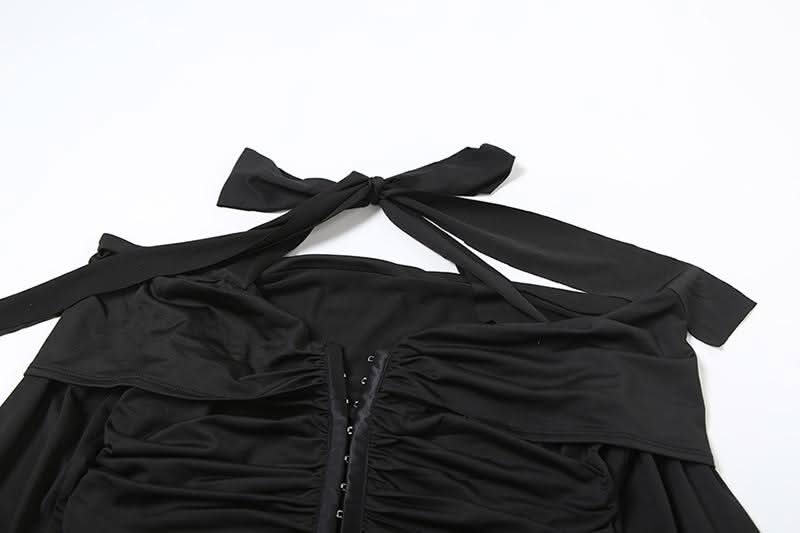 Gothic Glam Halter Off-Shoulder Flared Pant Set - Fall & Holiday Party Ready