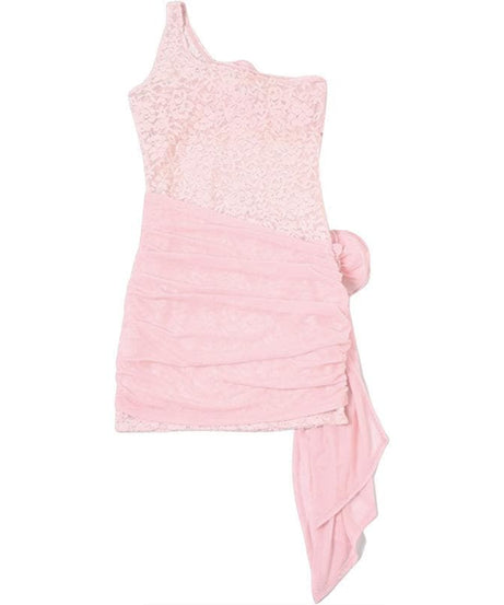 Stunning Pink Lace One-Shoulder Mini Dress with 3D Floral Appliques - Your Fall & Holiday Party Must-Have