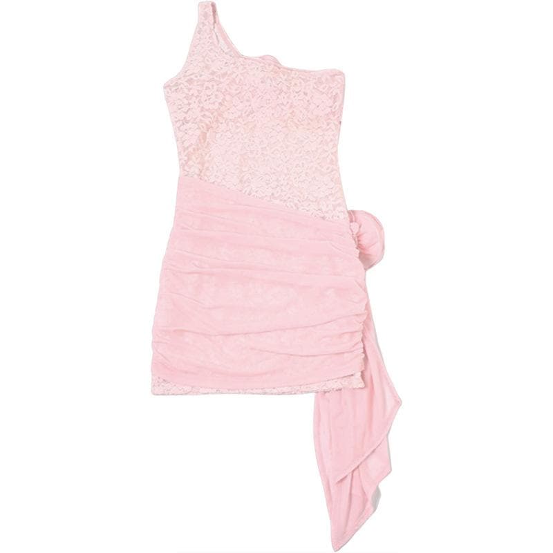 Stunning Pink Lace One-Shoulder Mini Dress with 3D Floral Appliques - Your Fall & Holiday Party Must-Have