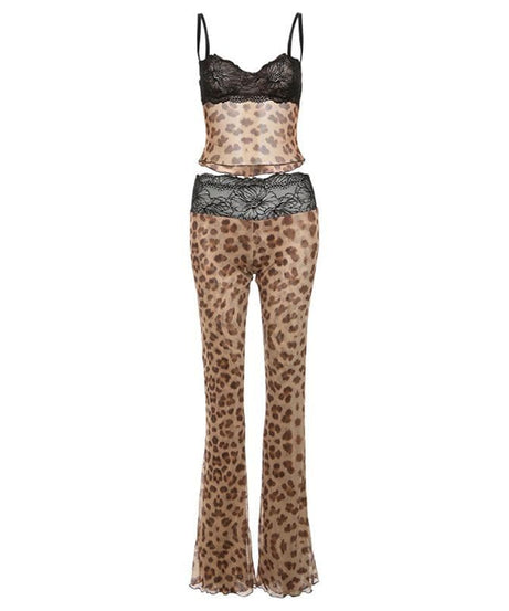 “Sultry Siren” Black Lace Mesh Sweetheart Cami & Flare Pant Set | Halloween & Fall Nights