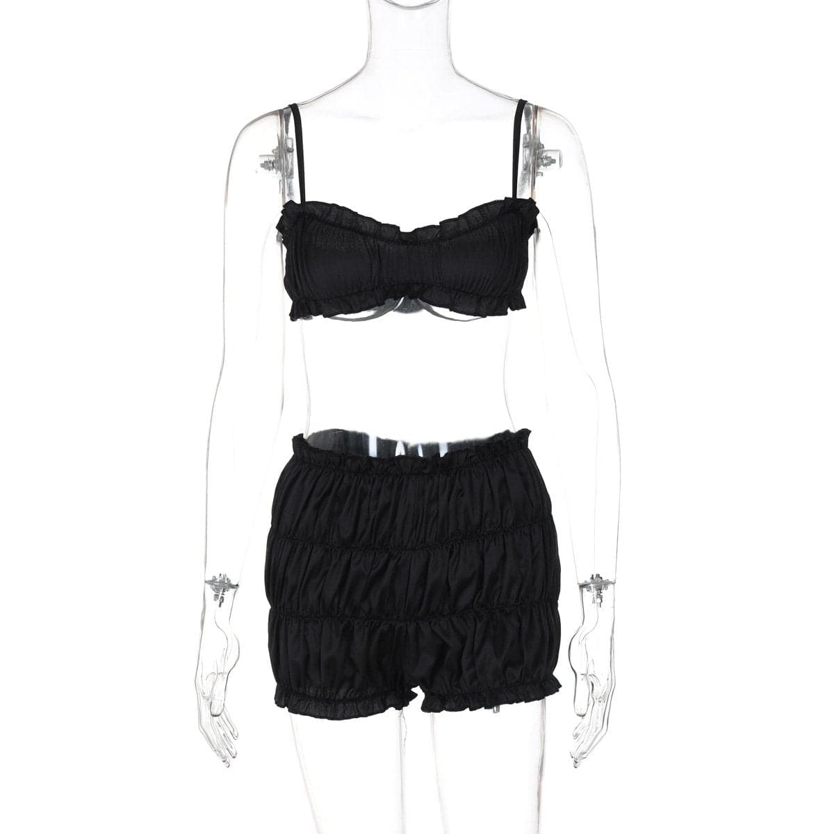 Dreamy Silky Ruched Cami Top & Bubble Shorts Set – Luxe Loungewear for Cozy Fall Evenings
