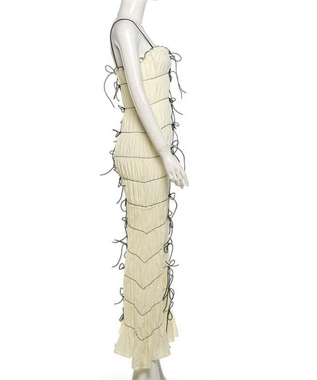 Chic & Edgy Bow-Detail Ruched Bodycon Maxi Dress | Fall Glamour