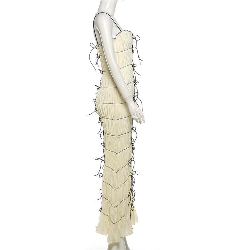 Chic & Edgy Bow-Detail Ruched Bodycon Maxi Dress | Fall Glamour