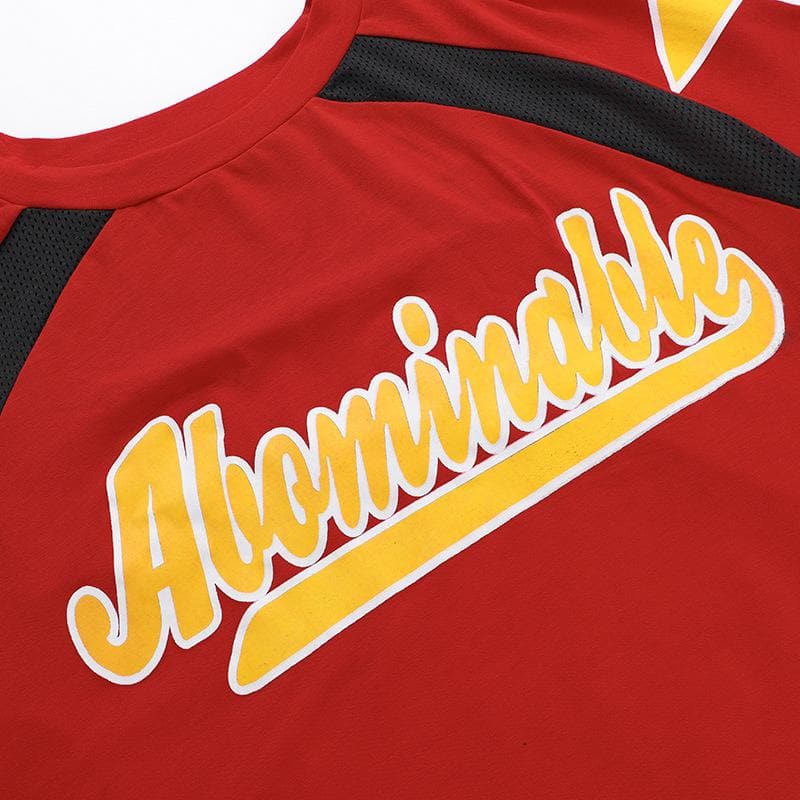 Retro Sporty Red Graphic Tee for Women | Oversized Fall Comfort with Yellow Stars