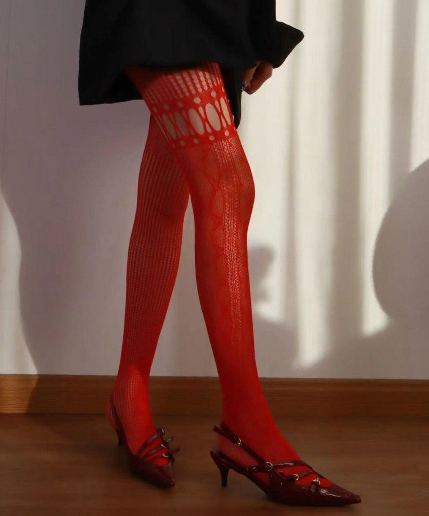 Fall's Hottest Statement: Asymmetrical Hollow-Out Fishnet Tights for Edgy Halloween & Beyond