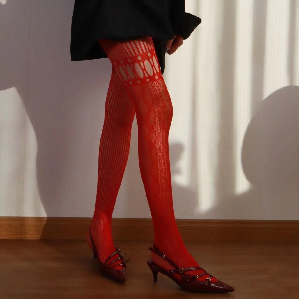 Fall's Hottest Statement: Asymmetrical Hollow-Out Fishnet Tights for Edgy Halloween & Beyond