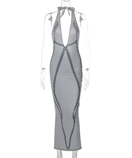 Elevated Striped Halter Maxi Dress - Your Go-To for Fall Events & Holiday Glam