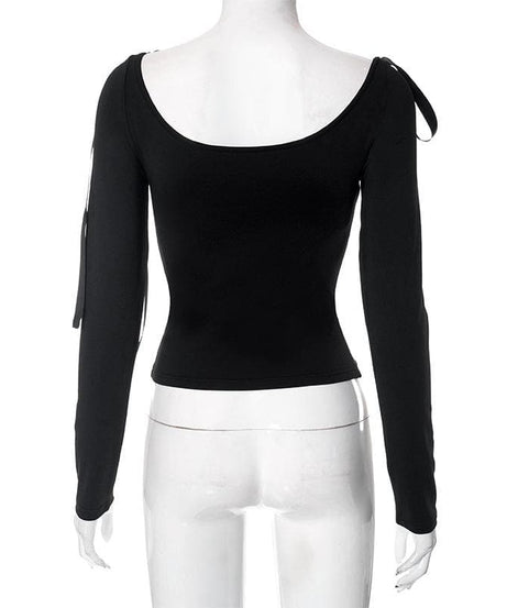 Chic Bow-Tie Long Sleeve Top: Versatile 2-Way Off-Shoulder | Fall & Holiday Essential