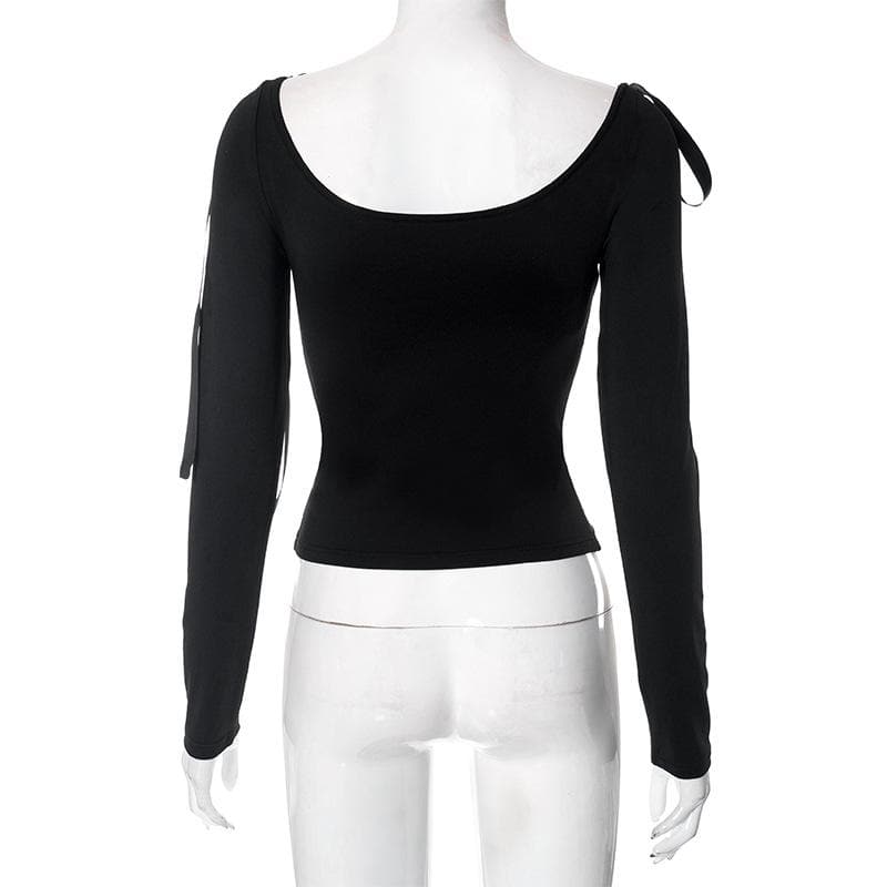 Chic Bow-Tie Long Sleeve Top: Versatile 2-Way Off-Shoulder | Fall & Holiday Essential