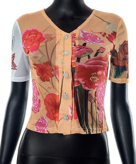 Love Blooms Fall Set: Women's Floral Sheer Top & 'I Love You' Graphic Stirrup Leggings