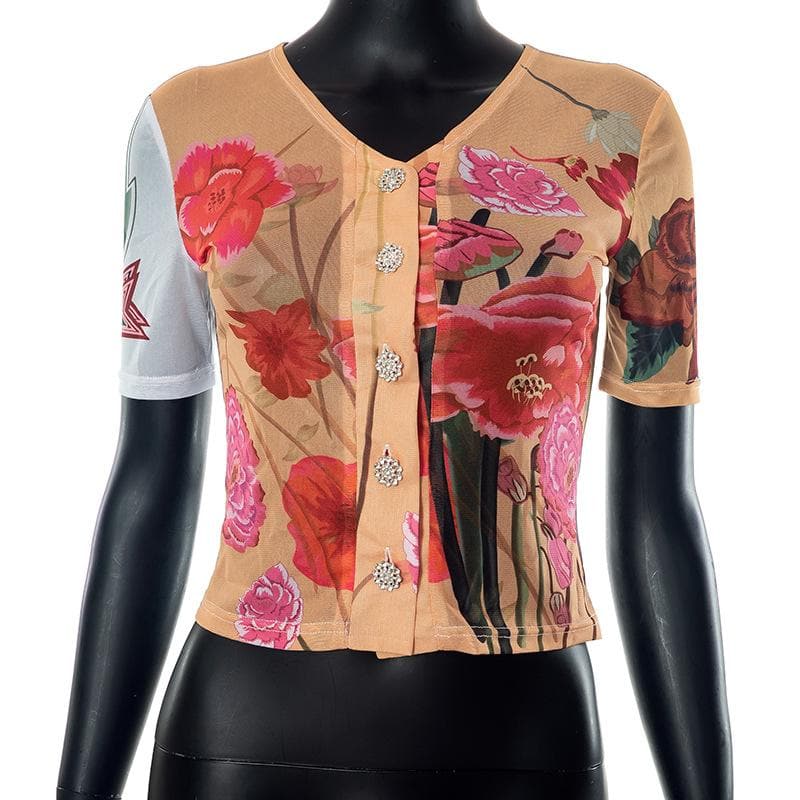 Love Blooms Fall Set: Women's Floral Sheer Top & 'I Love You' Graphic Stirrup Leggings