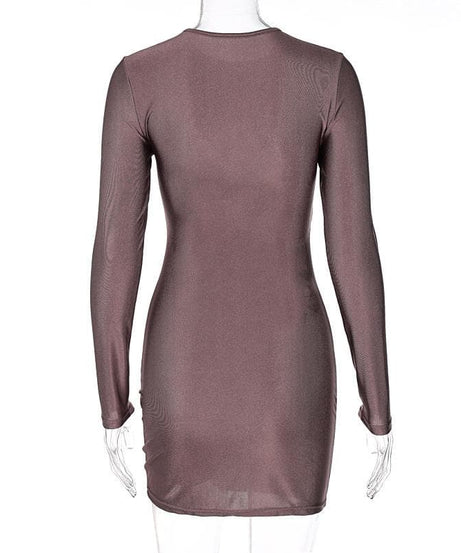 Fall Party Ready: Chic O-Ring Cutout Long Sleeve Mini Dress | Bodycon Ruched Style