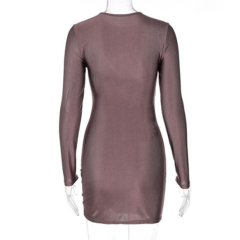 Fall Party Ready: Chic O-Ring Cutout Long Sleeve Mini Dress | Bodycon Ruched Style