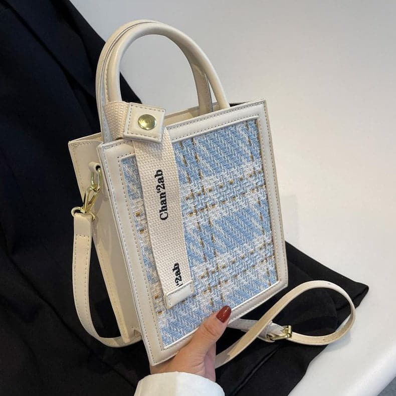 Chic Knitted Houndstooth Crossbody Tote – Fall/Winter Top Handle Bag