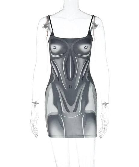 Edgy Illusion Bodycon Mini Dress - Fall & Halloween Ready