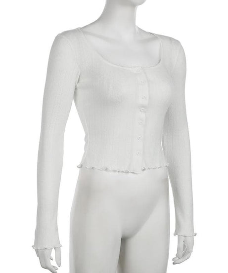 Cozy Chic Ribbed Crop Cardigan - Effortless Scoop Neck Button Top for Fall