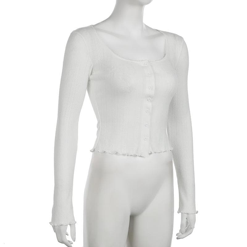 Cozy Chic Ribbed Crop Cardigan - Effortless Scoop Neck Button Top for Fall