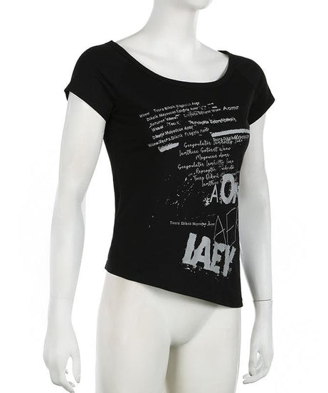 Women's Edgy Asymmetrical Graphic Tee | Fall Cotton Blend Top