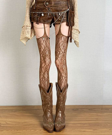 Enchanting Lavender Lace Suspender Tights - Your Edgy Fall & Halloween Statement Piece