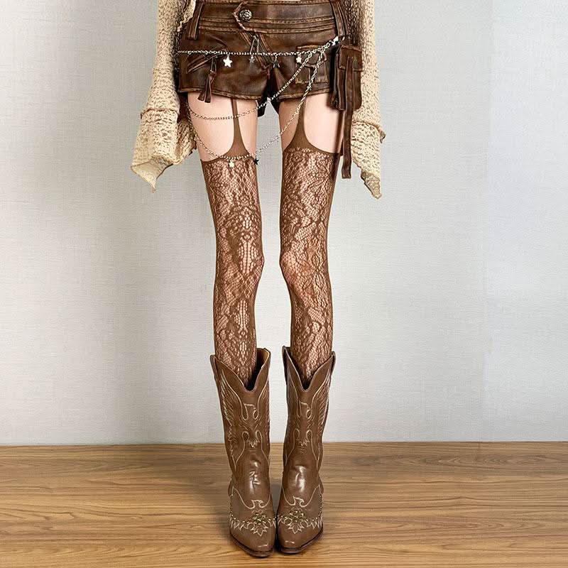 Enchanting Lavender Lace Suspender Tights - Your Edgy Fall & Halloween Statement Piece