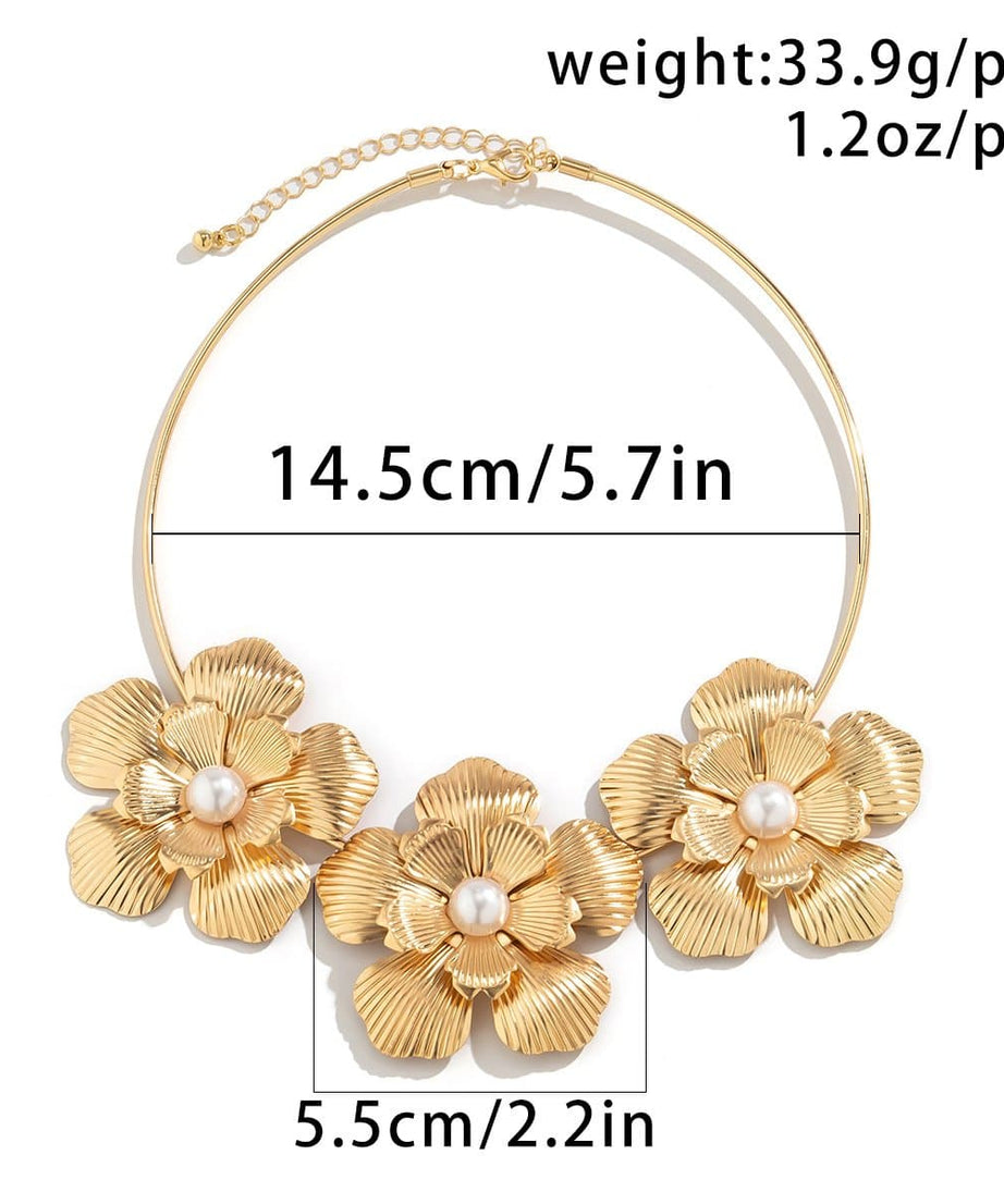 Statement Silver Blossom Choker Necklace with Pearl - Perfect for Fall & Holiday Style