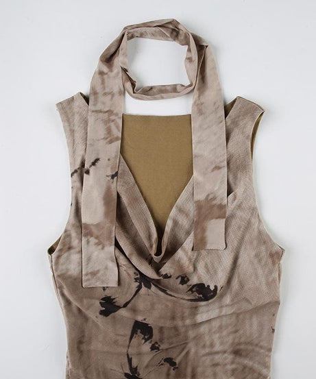 The Enchantress Asymmetrical Midi Dress | Boho Print Cowl Neck for Fall