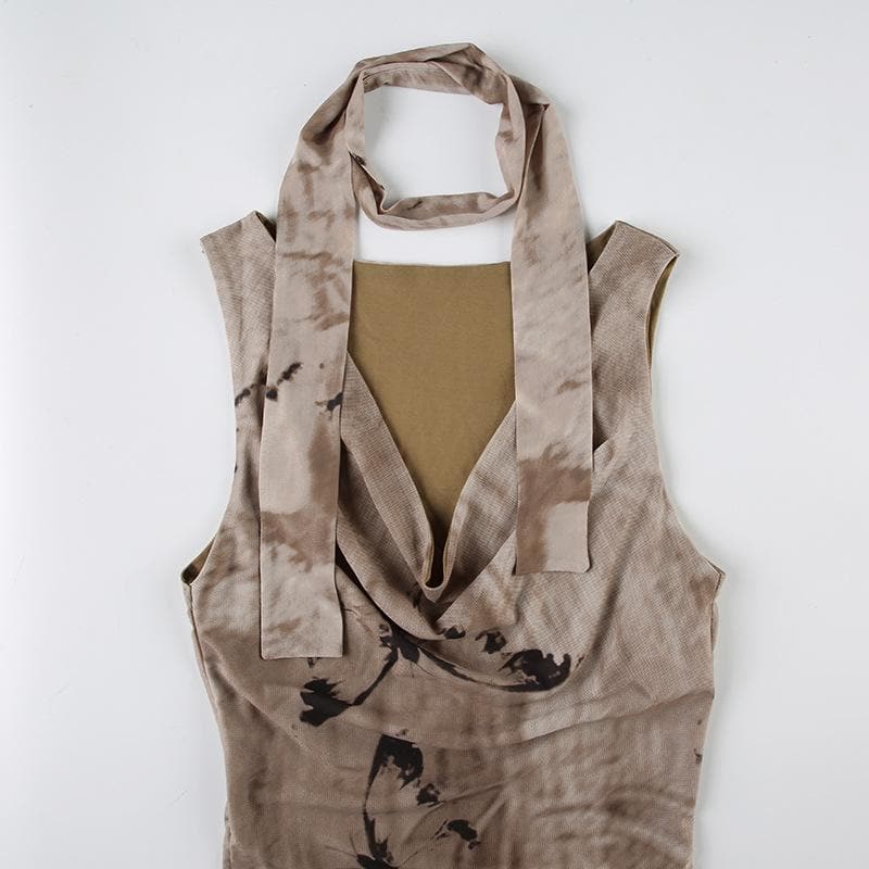 The Enchantress Asymmetrical Midi Dress | Boho Print Cowl Neck for Fall