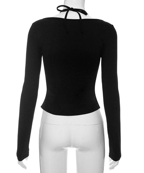 Autumn Bow Halter Long Sleeve Top - Chic & Flattering Fall Fashion Essential