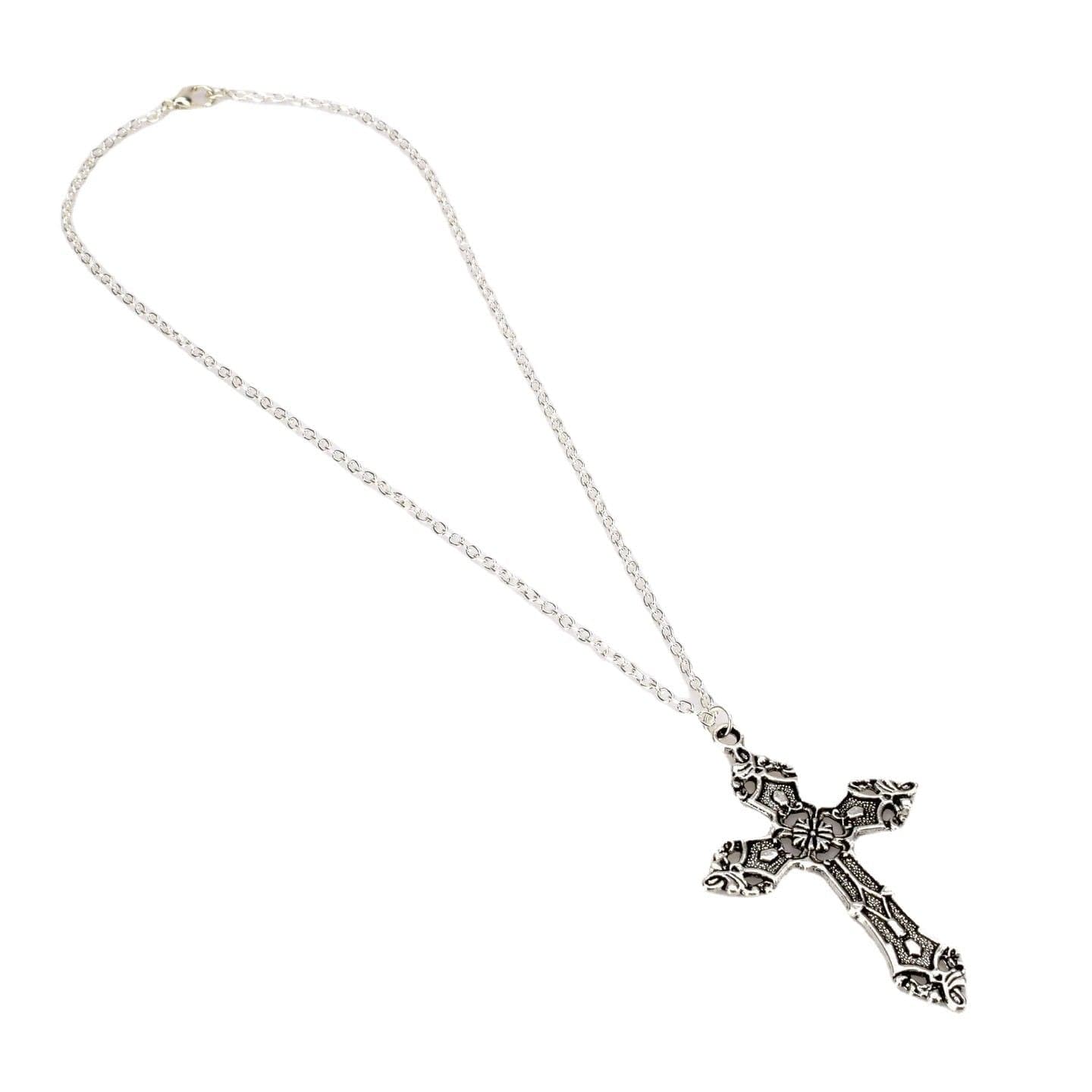 Elegant Vintage Silver Cross Necklace for Women - Ornate Faith Pendant, Perfect for Fall Style & Thoughtful Gifts