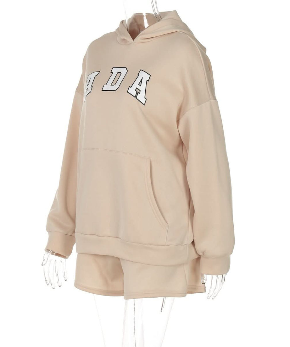 ADA Collegiate Comfort: Women's Oversized Hoodie & Shorts Lounge Set – Perfect for Fall!