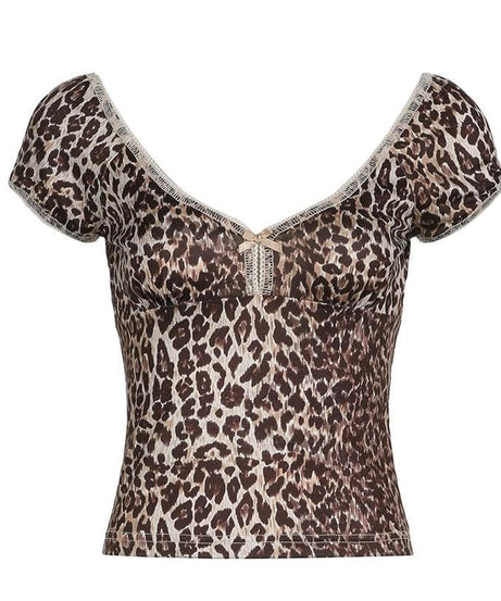 Spotted & Styled: Y2K Leopard Print Puff Sleeve Bowknot Top - Fall's Must-Have