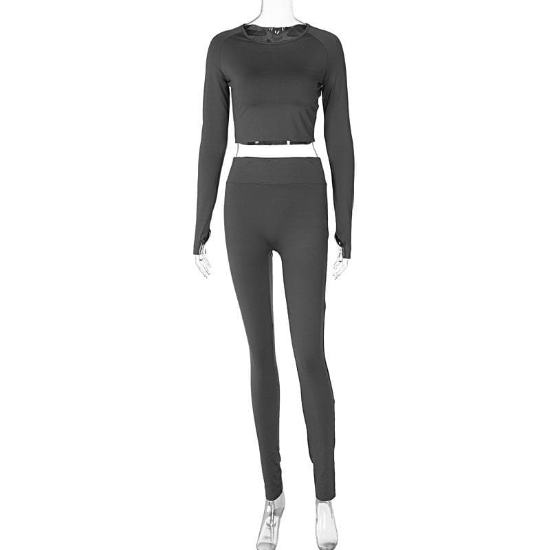 Fall Chic Seamless Workout Set: Crop Top & High-Waist Leggings with Thumbholes