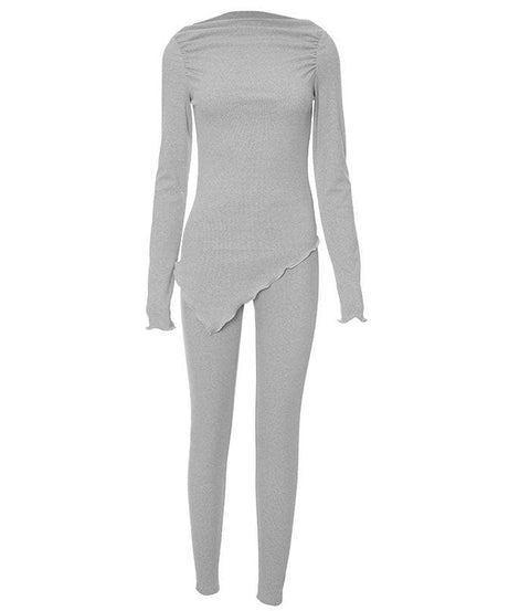 Cozy Chic Asymmetrical Ribbed Knit Loungewear Set - Women's Fall Essential