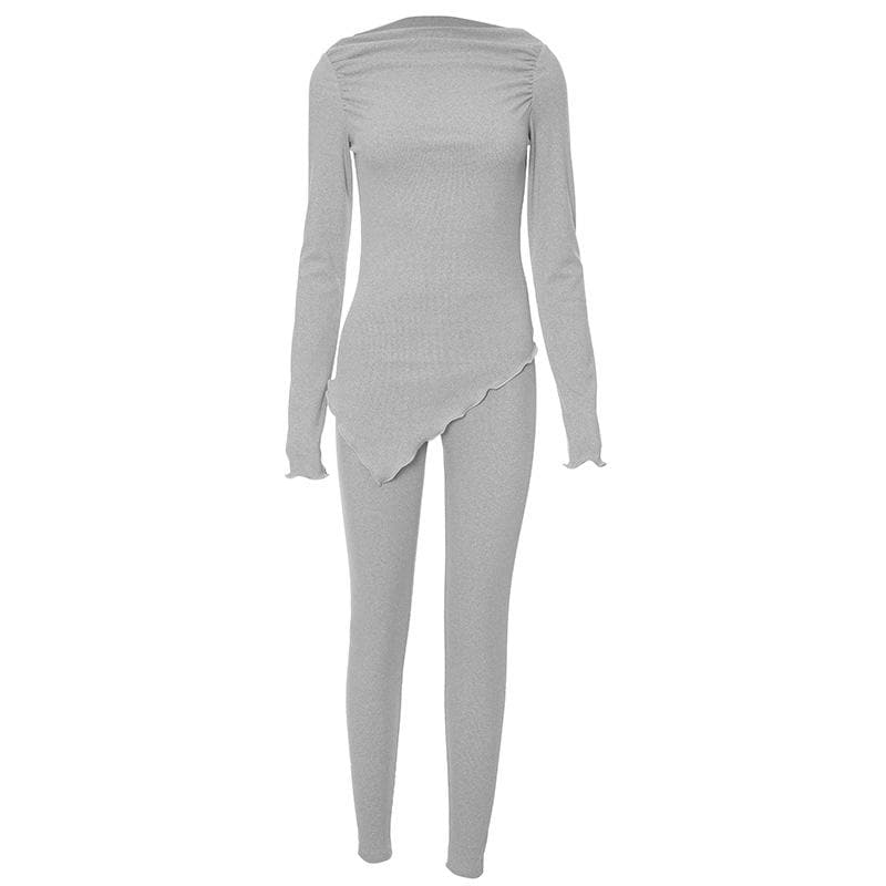 Cozy Chic Asymmetrical Ribbed Knit Loungewear Set - Women's Fall Essential
