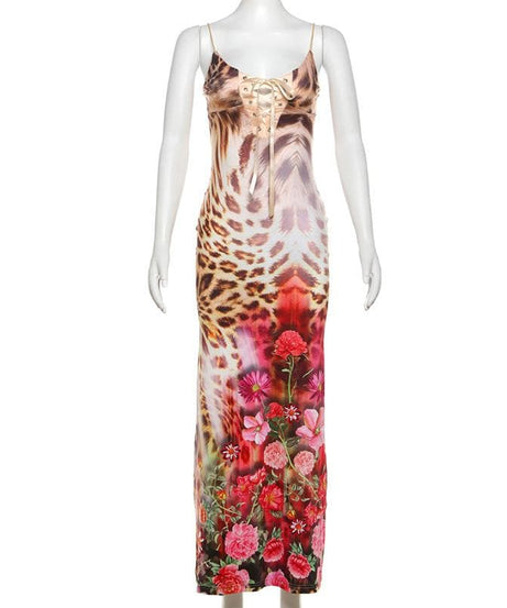Wild Orchid Leopard Print Lace-Up Cami Maxi Dress - Your Chic Fall Getaway & Party Statement
