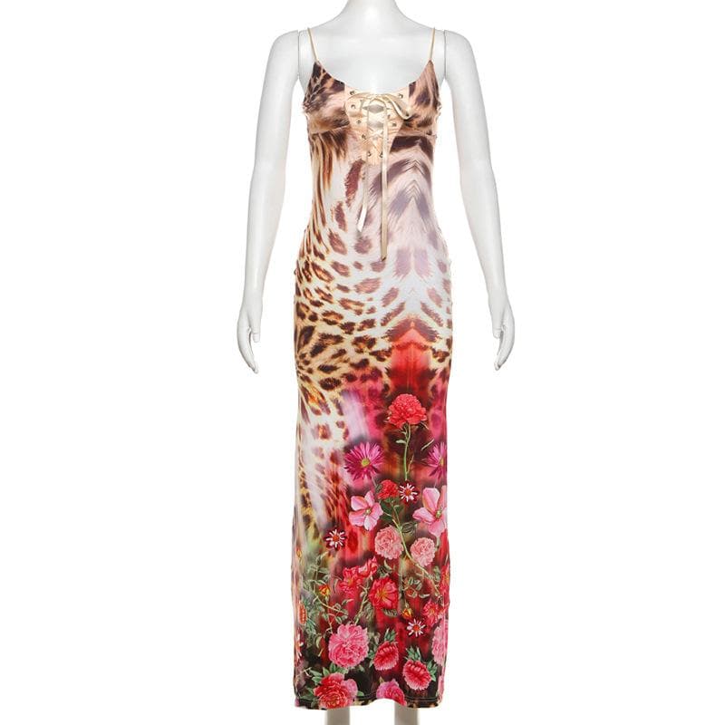 Wild Orchid Leopard Print Lace-Up Cami Maxi Dress - Your Chic Fall Getaway & Party Statement