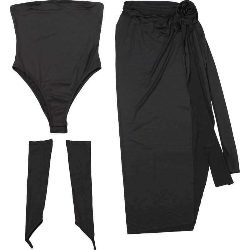 Scarlet Rose High Slit Maxi Dress | Strapless Gown with Detached Sleeves for Holiday & Gala Season