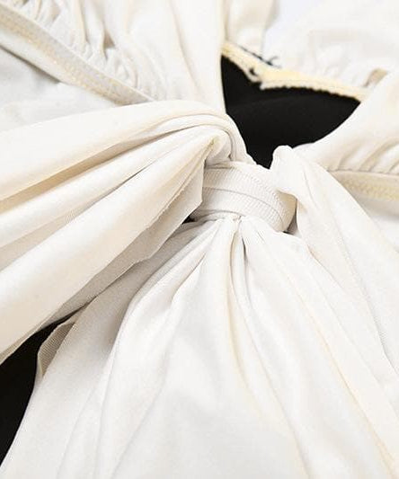 The 'Glamour Bow' Off-Shoulder Mini Dress | Chic Contrast Fall & Holiday Party Essential