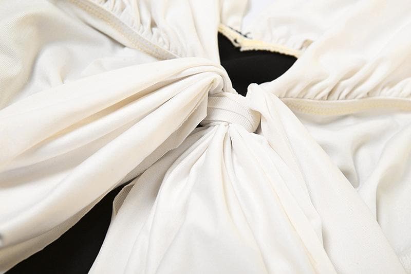 The 'Glamour Bow' Off-Shoulder Mini Dress | Chic Contrast Fall & Holiday Party Essential