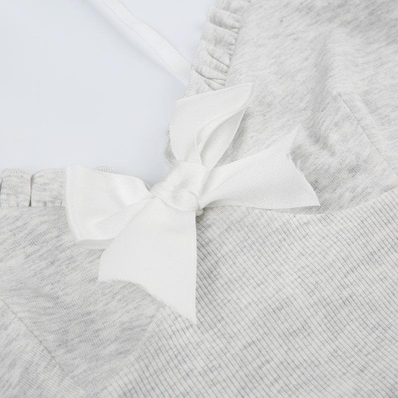 Chic Coquette Bow Corset Cami Top - Ruffled Lace Hem Tank for Fall Style