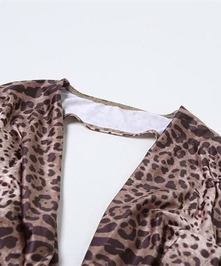 Fierce Leopard Print 3-Piece Cowl Neck Cutout Mini Skirt Set | Adjustable Ruched Fall Party & Club Wear
