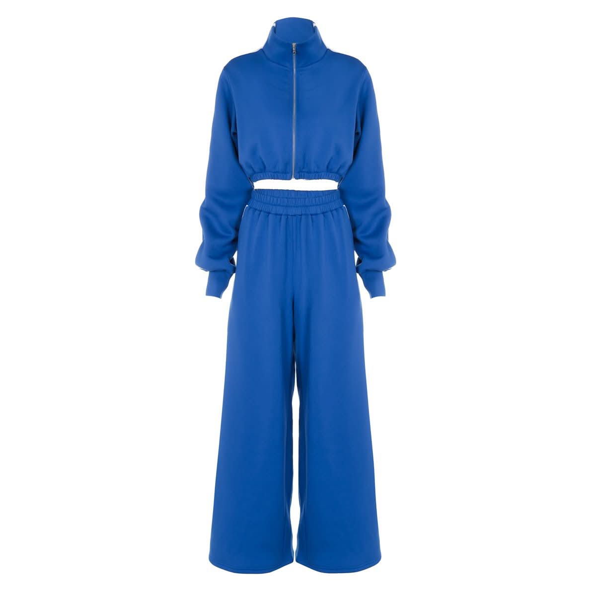 Cozy Chic Fall: Royal Blue Cropped Zip Sweatshirt & Wide-Leg Pant Set