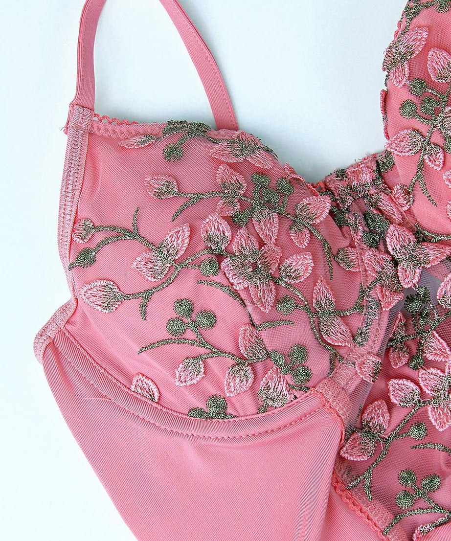 Enchanting Pink Floral Embroidered Ruched Mini Dress - Perfect for Holiday Parties & Resort Getaways