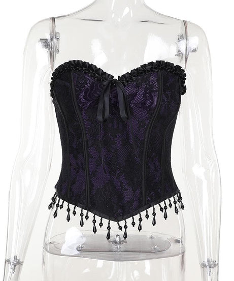 Dark Enchantress Purple Lace Corset Bustier Top - Halloween & Fall Goth Glamour