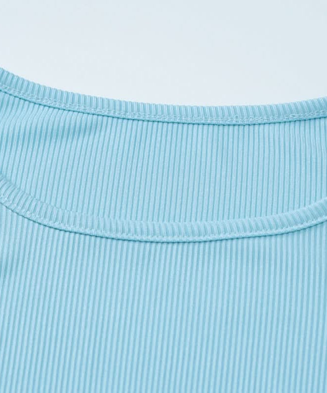 Fall Flair: Sky Blue Ribbed Bell Sleeve Crop Top & Flare Pant Set - Cozy Chic Loungewear