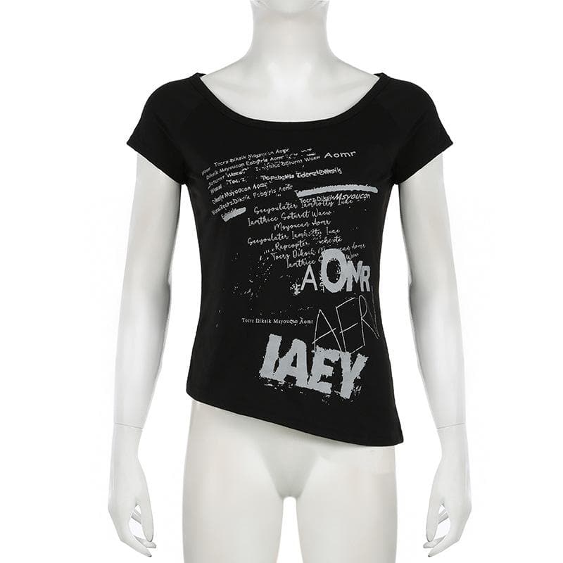 Women's Edgy Asymmetrical Graphic Tee | Fall Cotton Blend Top