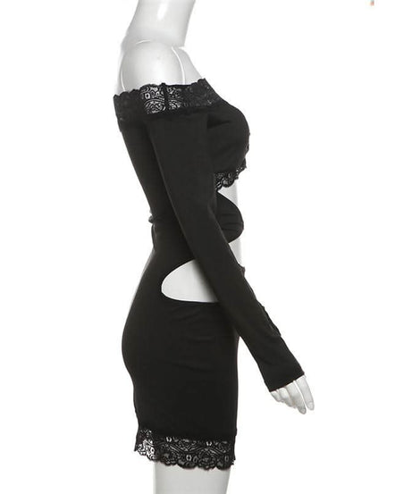 Slay the Night: Black Lace Off-Shoulder Cutout Mini Dress - Fall & Party Ready!