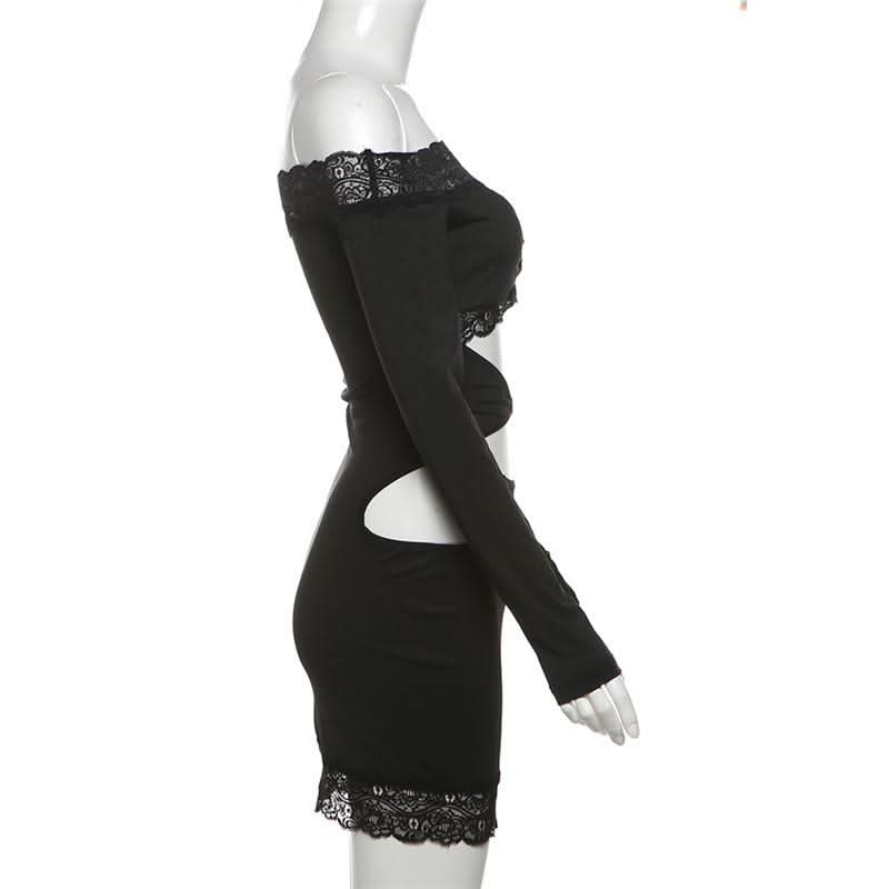 Slay the Night: Black Lace Off-Shoulder Cutout Mini Dress - Fall & Party Ready!