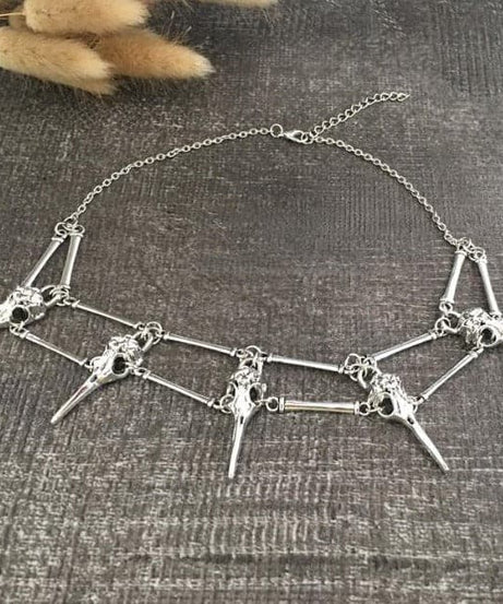 Gothic Raven Skull Layered Necklace – Mystical Fall & Halloween Statement Jewelry for Women
